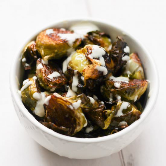 Maple Balsamic Brussels with Tahini