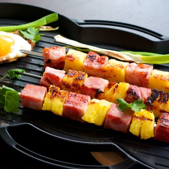 Pineapple and ham kebabs