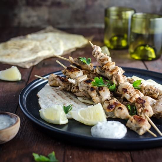 Chicken Kebabs & Lemon Flat Bread