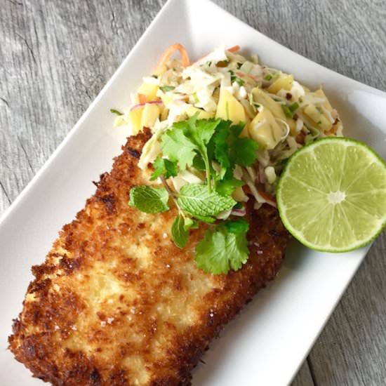 Panko Crusted Cod with Mango Slaw