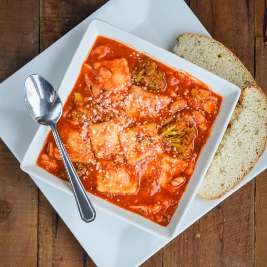 Tuscan White Bean Ravioli  Soup
