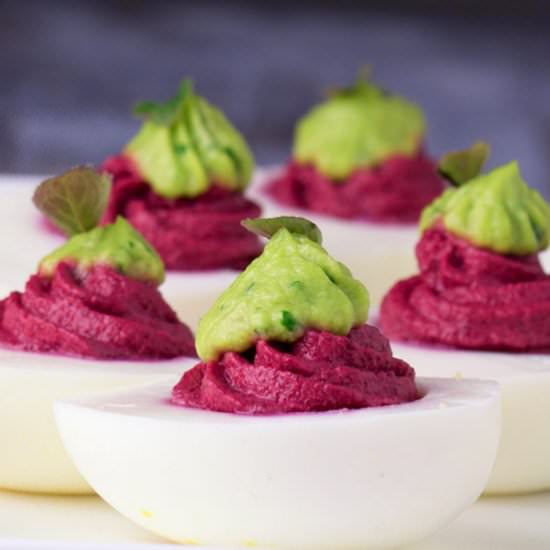 Beet and Avocado Deviled Eggs