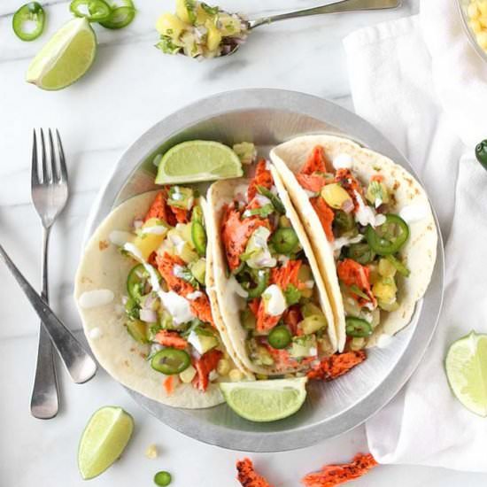 Salmon Tacos with Pineapple-Basil
