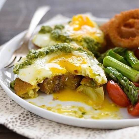 Onion Ring, Sausage & Egg Stacks