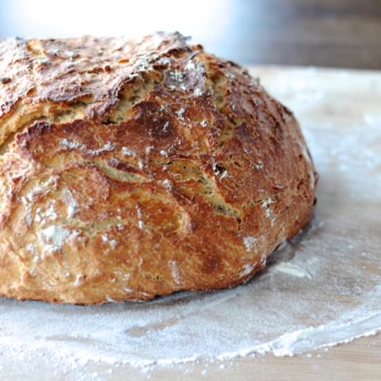 No Knead Maple, Pecan, & Oat Bread