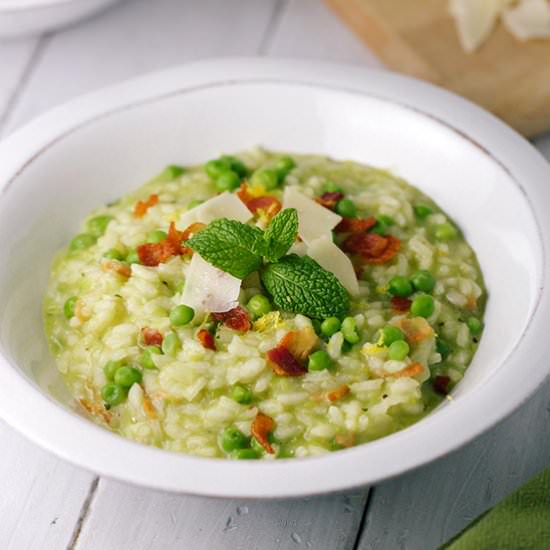 Pea and Bacon Risotto with Mint