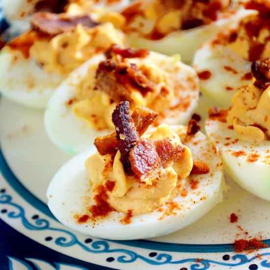 Bacon Sriracha Deviled Eggs
