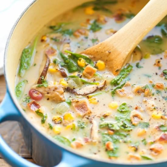 Mushroom, Corn and Bacon Chowder