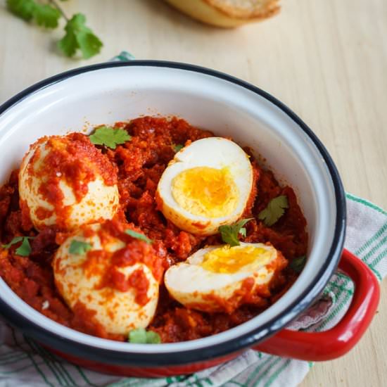 Hard Boiled Eggs in Tomato Sauce