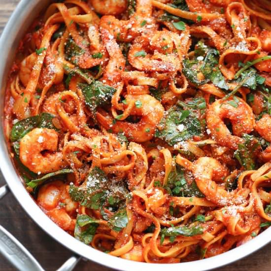 One Pot Shrimp Parmesan Pasta