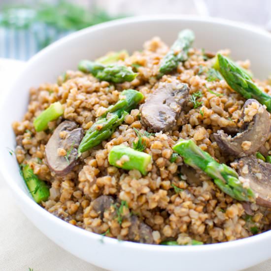 Buckwheat With Mushrooms And Asparagus