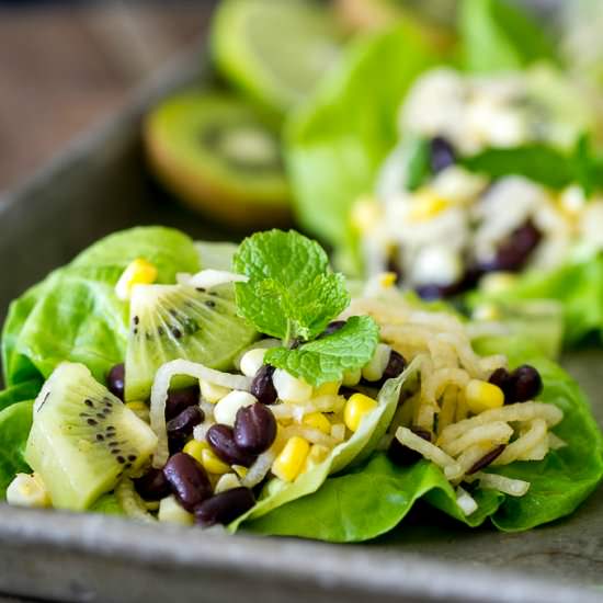 Jicama Kiwi Corn Black Bean Wraps