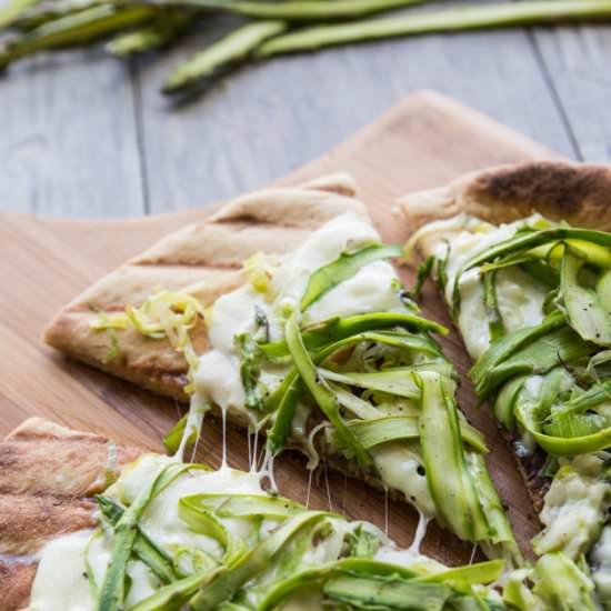 Asparagus Ribbon and Leek Pizza