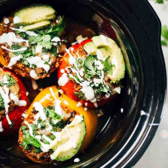 Quinoa Black Bean Crockpot Stuffed Peppers