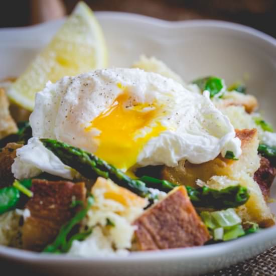 Asparagus Panzanella + Poached Egg