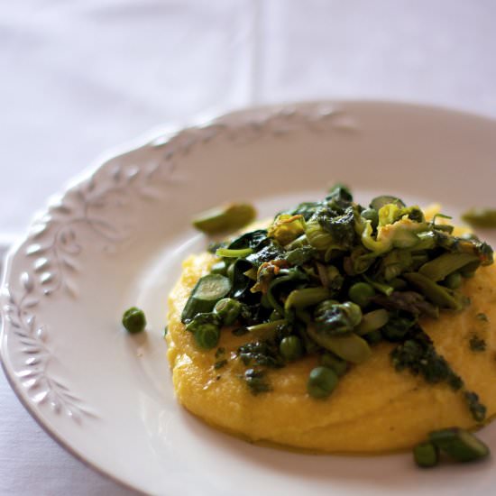 Spring veggies over polenta