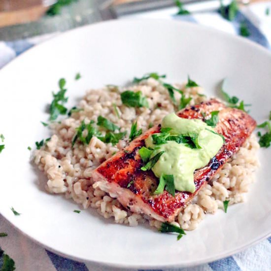 Seared Salmon with Avocado Aioli
