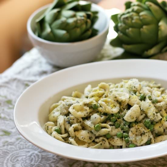 Pasta Artichokes Peas & Mint Pesto