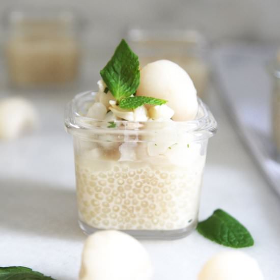 Ginger Tapioca puddings with lychee