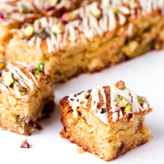 White Chocolate Pistachio Blondies