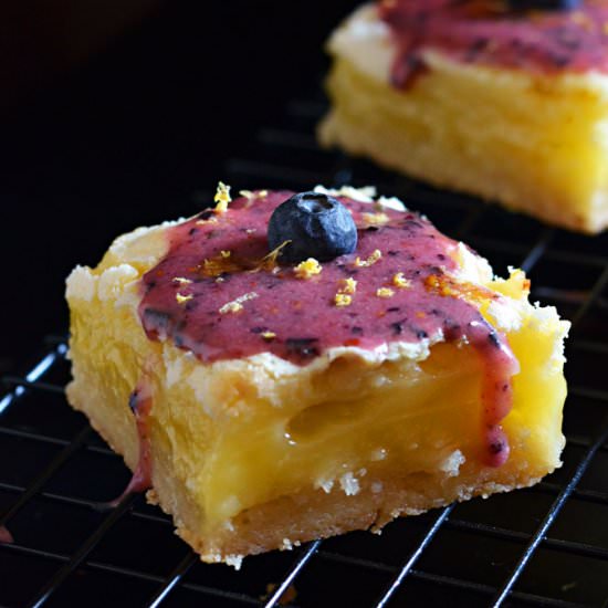 Gooey Lemon Bars Blueberry Glaze