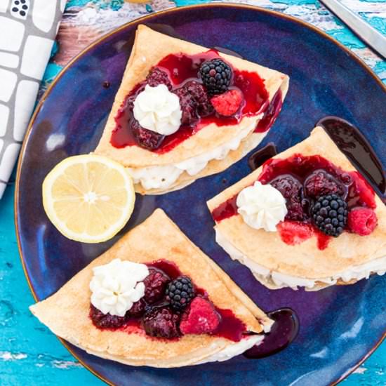 Lemon Crepes with Blackberry Sauce