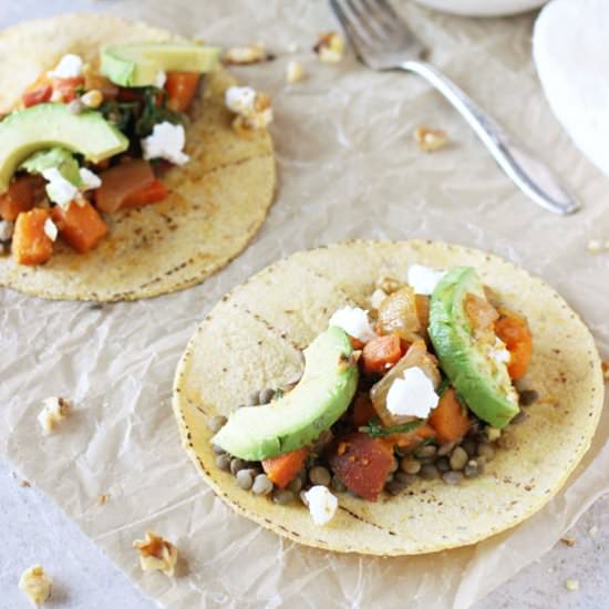 lentil & sweet potato tacos