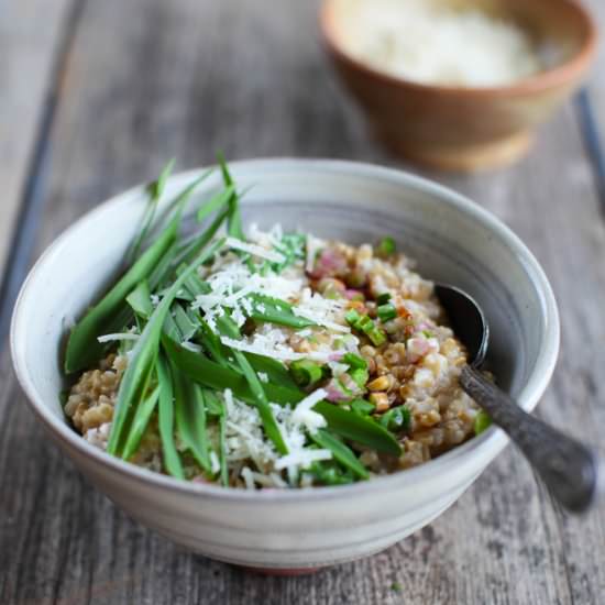 Steel-Cut Oats with Ramps, Parmesan
