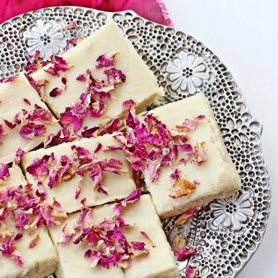 Cashew, Rose and Paneer Fudge