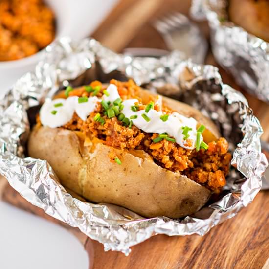 Baked potatoes with veal ragu