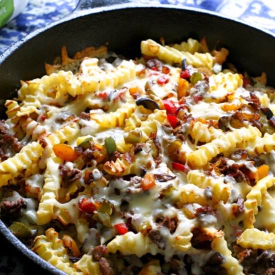 Philly Cheesesteak Skillet Fries