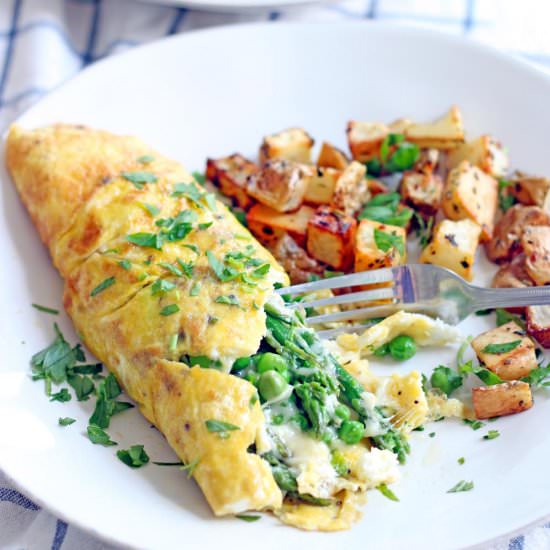 Asparagus, Pea & Gruyere Omelette