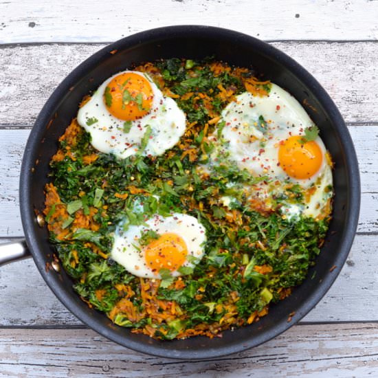 Kale & Sweet Potato with Baked Eggs