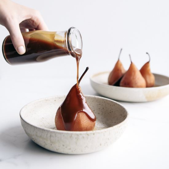 Spiced Poached Pears with Caramel