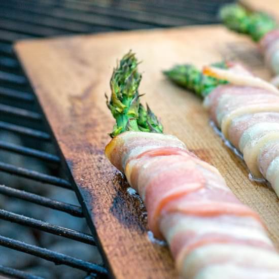 Planked Bacon Wrapped Asparagus