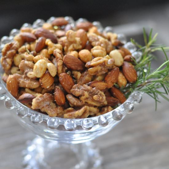 Sweet Rosemary-Garlic Cocktail Nuts