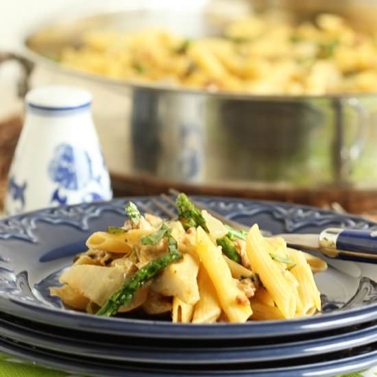 Artichoke Asparagus Sausage Pasta
