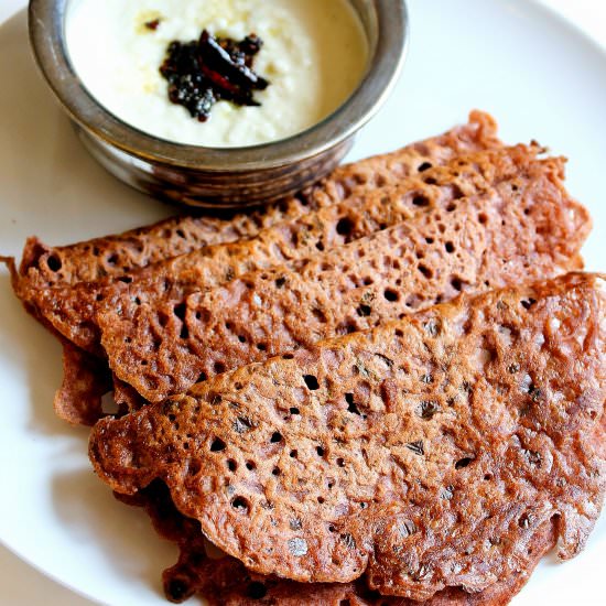 Instant Ragi Red Rice Rava Dosa
