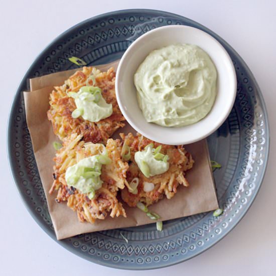 Potato Pancakes with Avocado Cream