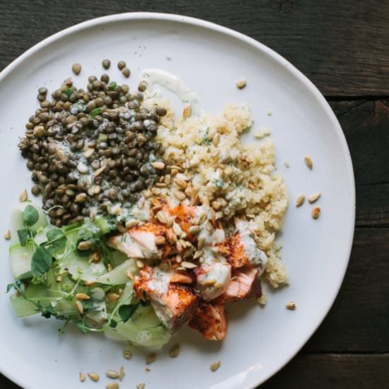 Baked Salmon and Lentils