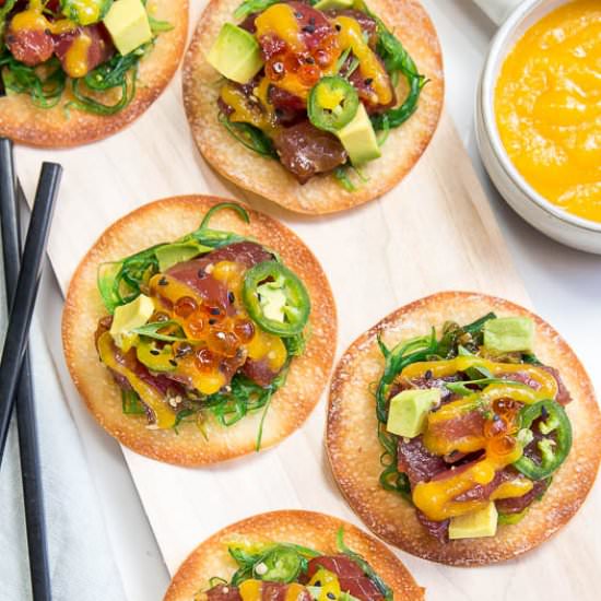 Tuna Poke Wontons & Mango Coulis
