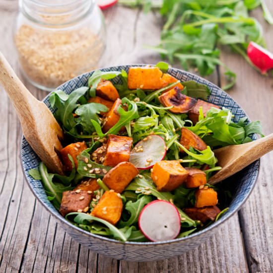 Roasted Sweet Potato and Arugula Salad