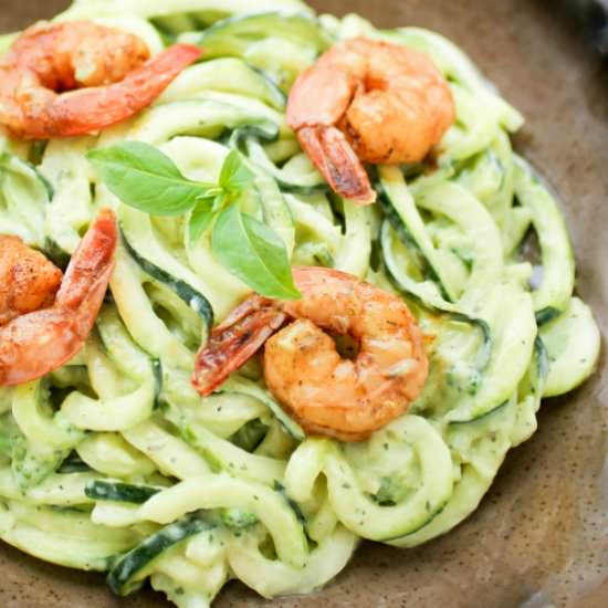 Creamy Avocado Zoodles with Shrimp