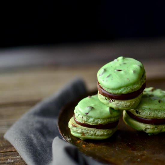 Mint Chocolate Chip Macarons