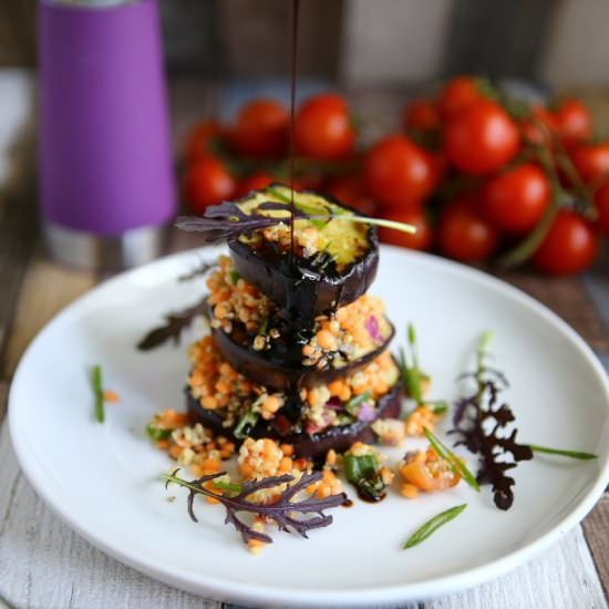 Aubergine Stacks w/ Lentils & Quinoa
