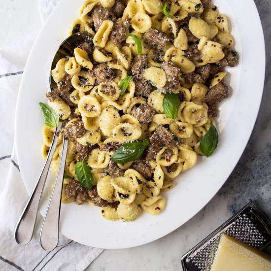 Sausage, Basil & Mustard Pasta