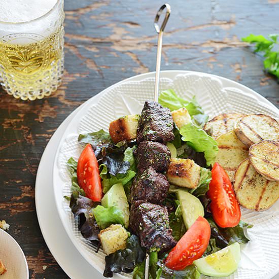 Grilled Steak Kebabs & Potatoes