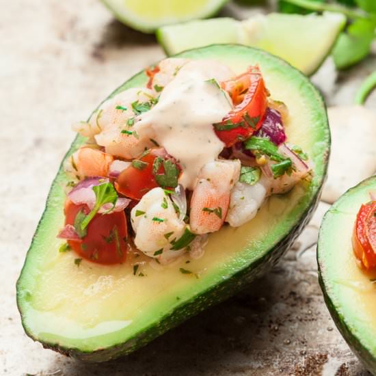 Stuffed avocado shrimp salad