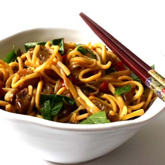 Spicy Eggplant-Basil Noodles