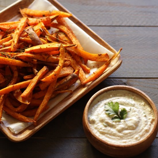 Baked sweet potato & cashew sauce